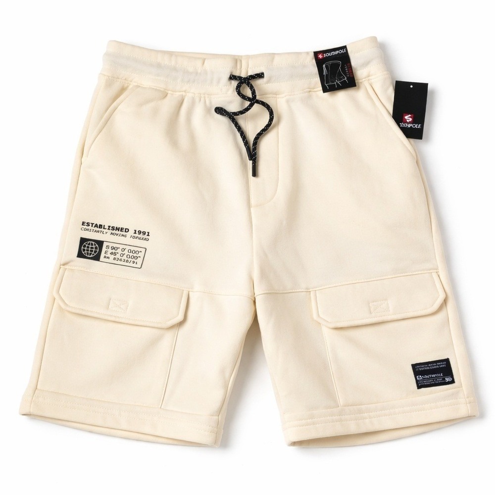 Southpole Cargo Tech Shorts Men M Cream Fleece Streetwear Drawstring Athleisure